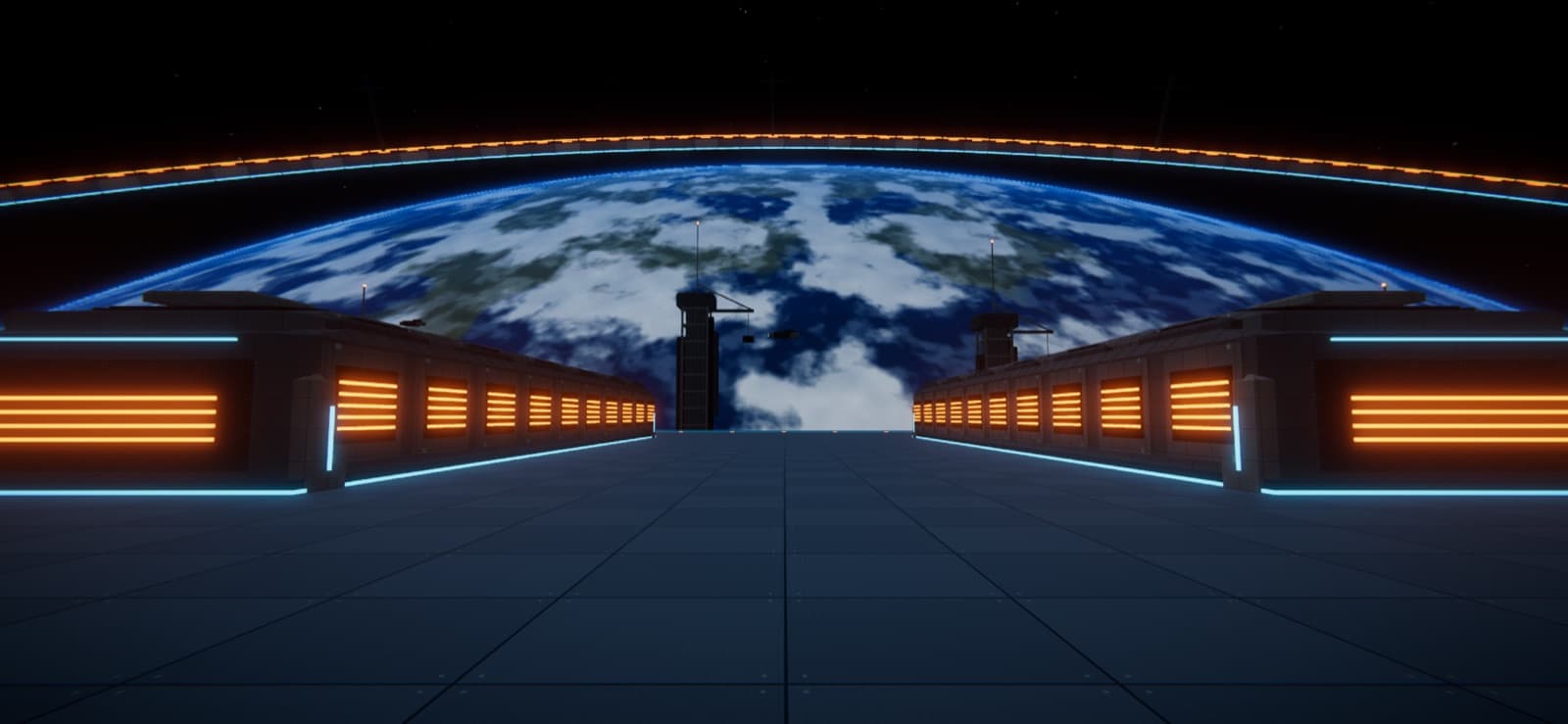 A rider racing across the Orbital Foundry space-station deck