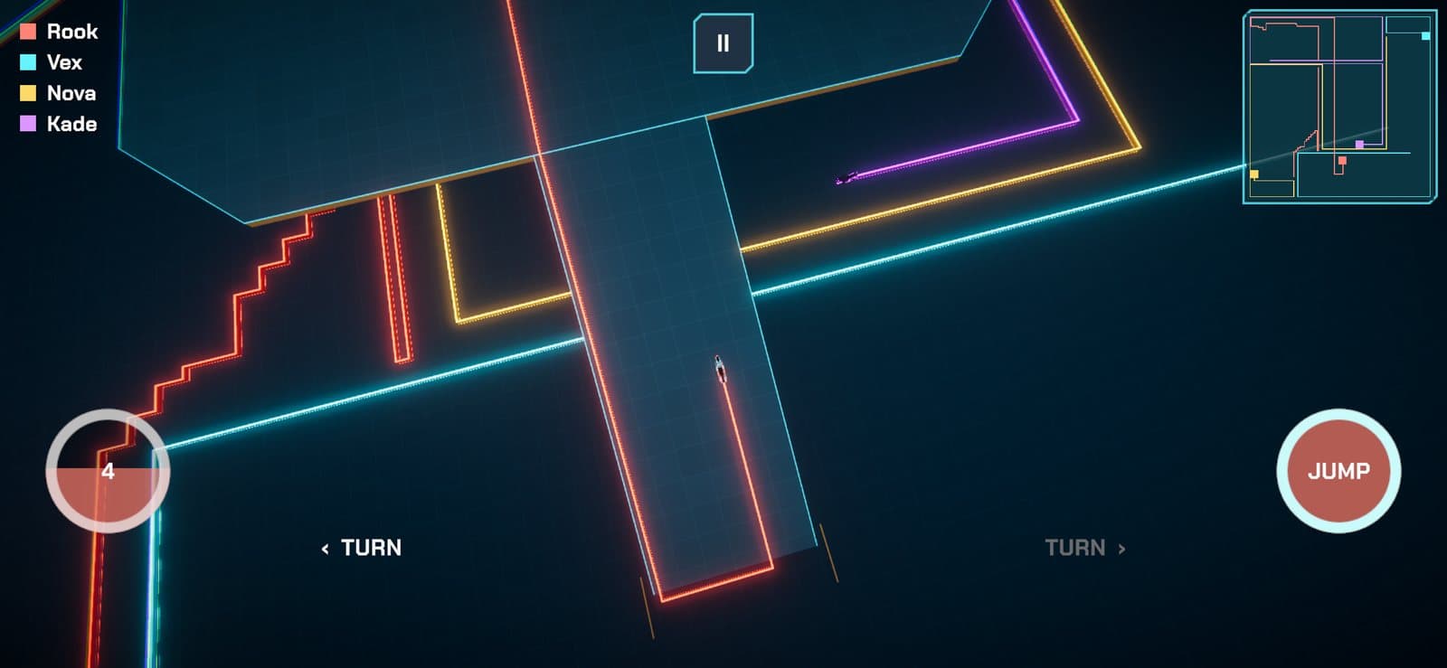 Top-down camera view of light walls criss-crossing the Tidal Vault arena